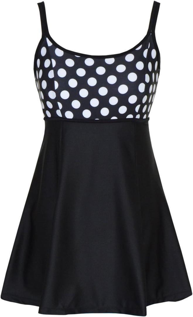 DANIFY Plus Size Swimsuit for Women One Piece Swim Dress Polka Dot Swimwear Cover Up Bathing Suit Retro Skirted Swimdress (24)