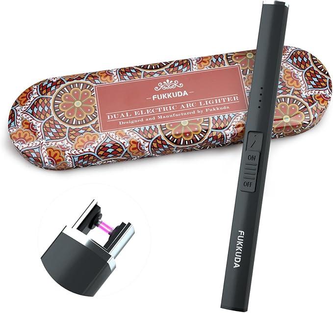 FUKKUDA Electric Candle Lighter with Gift Box  USB Rechargeable Windproof & Flameless Plasma Arc Lighter for Candles, Bohemia Box Obsidian Black