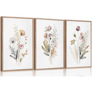3Pcs Watercolor Wildflower Canvas Wall Art Modern Minimalist Colorful Botanical Floral Painting Pictures Wall Decor Flower Poster Print Artwork for Living Room Bedroom Woman's room Decoration Unframed (24L" x 16W")