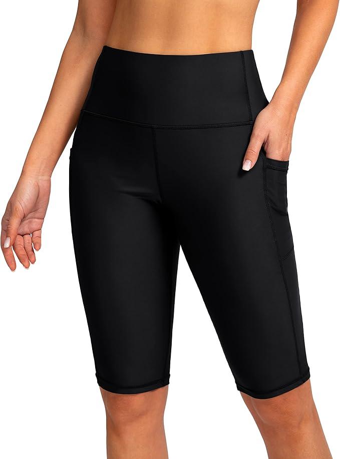 SANTINY Women's 8''/12'' High Waisted Swim Shorts with Pockets UPF50+ Long Board Swimming Shorts for Women with Liner XL