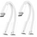 2Pack USB C Splitter 1 in 2 Out, Dual UsbC Charger and Headphone Adapter, USBC Splitter PD 60W Fast Charging, Type C Audio Adapter USB-C Dongle Cable for Apple iPhone 15 16 17/iPad Pro/Galaxy/Pixel