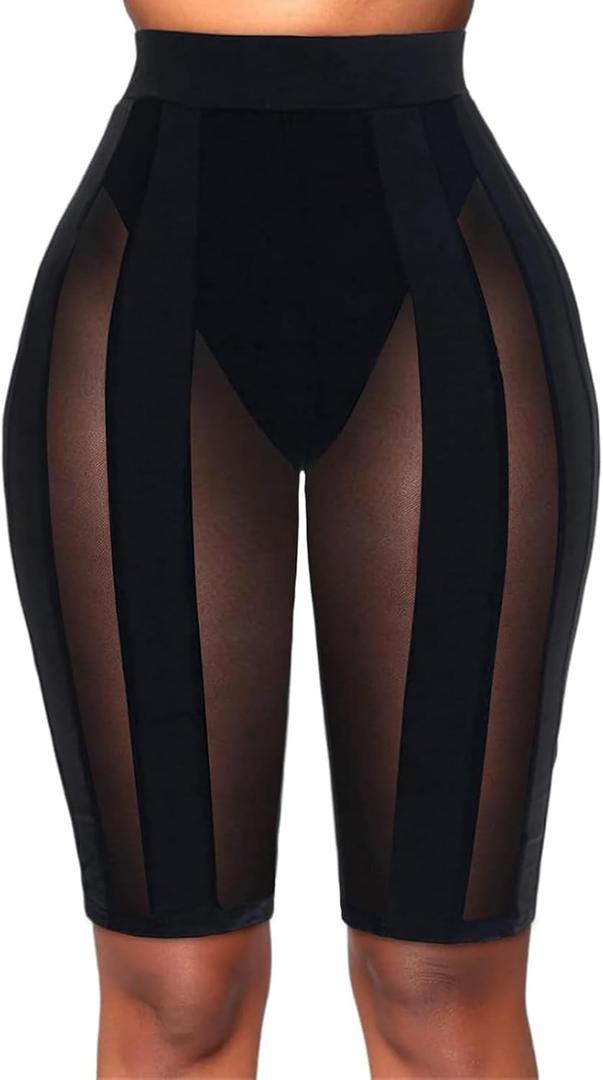 Atyfuniby Womens Sexy High Waisted Mesh See Through Skinny Shorts Leggings Club Streetwear (Black Knee Length) Atyfuniby Womens Sexy High Waisted Mesh See Through Skinny Shorts Leggings Club Streetwear (Black Knee Length)