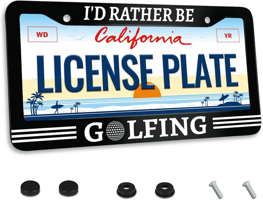I'd Rather Be Golfing License Plate Frame Funny Golf License Plate Frames for Car Decorative Parts Stainless Steel License Plate for Standard Us Canada License Plate Holder Unisex 12x6 Inch