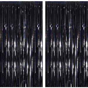 2 x Black Laser Tinsel Glitter Foil Fringe Curtain Birthday Party Streamers Backdrop Decorations Photo Booth Theme Bachelorette Graduation Decor