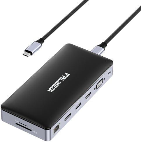 USB C Laptop Docking Station, 15 in 1 Dock with 4K Triple Display Multiport Adapter and 3 Monitors Compatible for Dell/Surface/HP/Lenovo (Dual HDMI, DP, VGA, USB Ports, RJ45, SD/TF, Mic/Audio, PD)