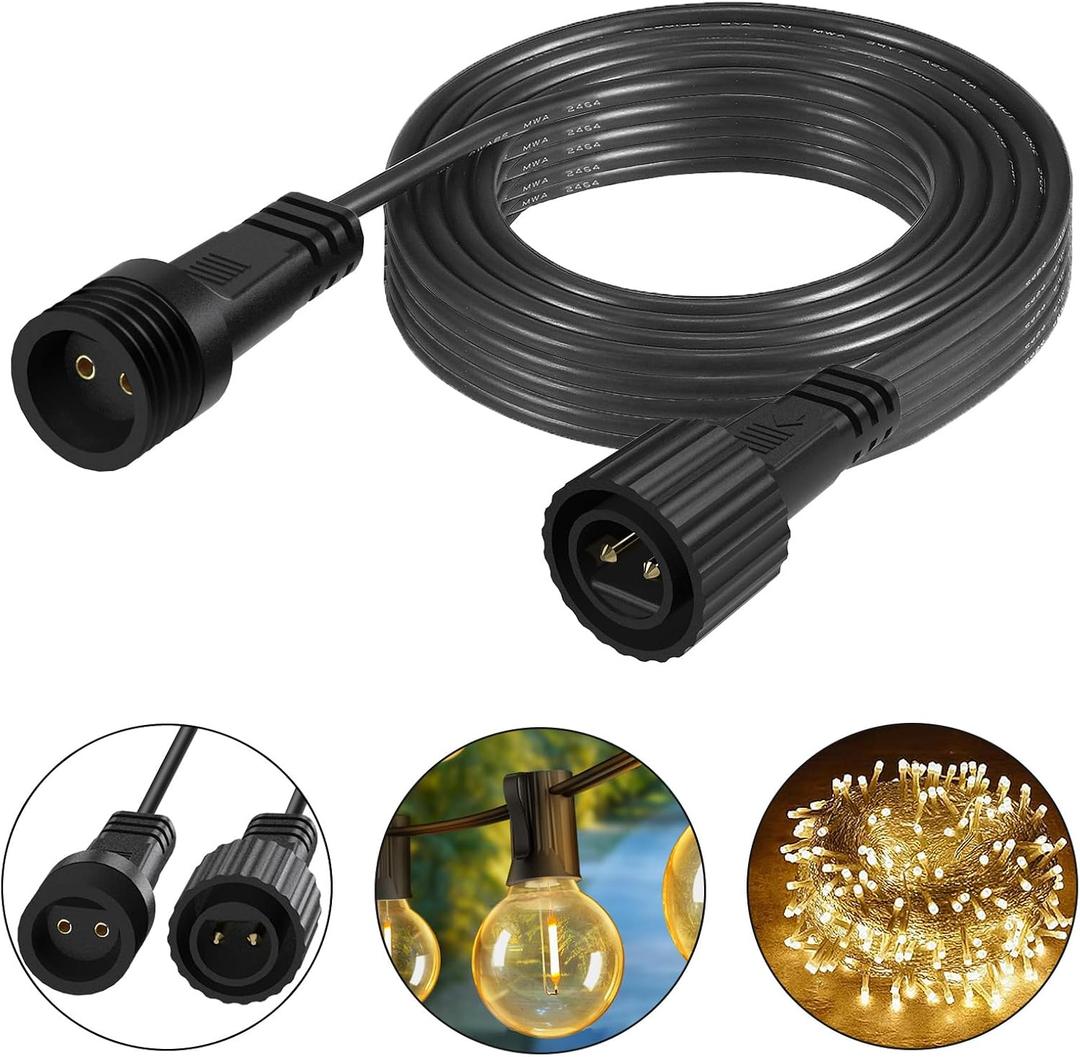 16.4Ft/5M Extension Cable for Christmas String Lights IP68 Waterproof Extension Lead 24AWG Extension Cord for Outdoor Solar String Lights, Indoor String Lights, 2 Pin, Black