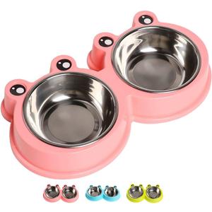 Skrtuan Stainless Steel Pet Bowls, Double Food & Water Bowls for Dogs, Cats & Rabbit, Non-Slip Pet Feeder with Cute Modeling, BPA Free, Dishwasher Safe (Rose Red)