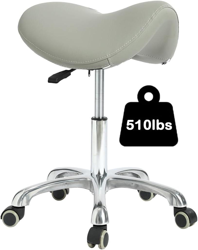 Adjustable Heavy Duty Rolling Stool, Saddle Stool with Wheels, No Back