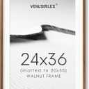 24x36 Poster Frame, USA-Sourced Natural Walnut Wood Picture Collage Frame with HD Tempered Glass, Modern Simple 24 x 36 Wooden Photo Frame Matted to 20x30, Vertical & Horizontal Wall Hanging Display