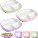 Domensi 3 Sets Kids Porcelain Plates with Silicone Sleeves Toddler Divided Porcelain Plate Baby Ceramic Dishes Snack Container for Kid Toddler Baby Feeding Microwave Dishwasher Safe(Vivid Color)