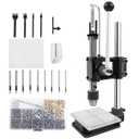 Leather Press Machine,Hole Puncher for DIY Leather Craft,Manual Press Punch Tools,with 9 Round Punches (1.5-6mm), 4 Stitching Prongs, 480 Rivets | Stainless Steel Pillar | Punch Puller
