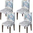 Horaldaily 4PCS Christmas Dining Chair Covers, Blue Snowman Stretch Removable Washable Slipcover Chair Protector for Dining Room Home Decor , 4 Pillow Case, Size 18"D x 18"W x 23"H
