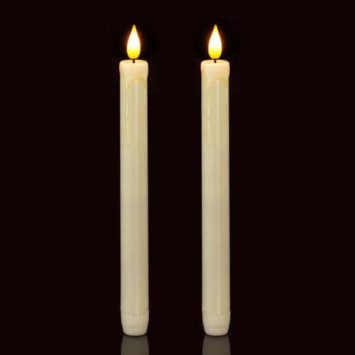 Homemory 2/3/6 Pack Flameless Taper Candles, No Remote, Realistic Flickering Battery Operated Candlesticks, Ivory LED Plastic Candle Safe for Weddings, Table Decor, Christmas, and Halloween(Set of 2)