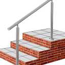 Outdoor 4 Step Handrail, DIY 304 Stainless Steel Transitional Hand Rails with Installation Kit,Silver Porch Stair Railing for Concrete Brick or Wooden Steps, 54x36