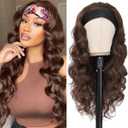 Headband Wigs for Women Glueless Synthetic Wig Heat Resistant Fiber Chocolate Brown Color Long Headband Wig for Daily Use(4#) (24 Inch (Pack of 1))