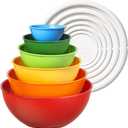 Greentainer Plastic Mixing Bowls with Lids Set for Kitchen, 6 Set Nesting Bowls for Mixing, Baking, Prepping, Cooking and Serving Food, Mixing Bowls Dishwasher, Microwave Safe, Large