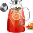 Glass Pitcher with Lid, 3 Liter 100oz Water Pitcher with Handle and Spout for Fridge, Borosilicate Glass for Iced Tea, Juice, Sangria, Cold/Hot Beverage, Large Jug