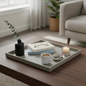 30 * 30 Inch Rectangular Ottoman Tray | Textured PU Leather, Waterproof & Heat-Resistant Storage for Coffee/Dining Tables, Sofa, Bed, Entertainment & Party (Tranquil Beige, 30 * 30in)