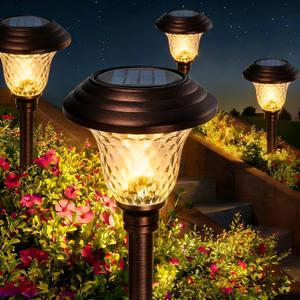 BEAU JARDIN 8 Pack Solar Pathway Lights Outdoor Solar Powered Waterproof Glass Christmas Gift High Lumen for Garden Landscape Path Yard Walkway Driveway White Color Changing Bronze