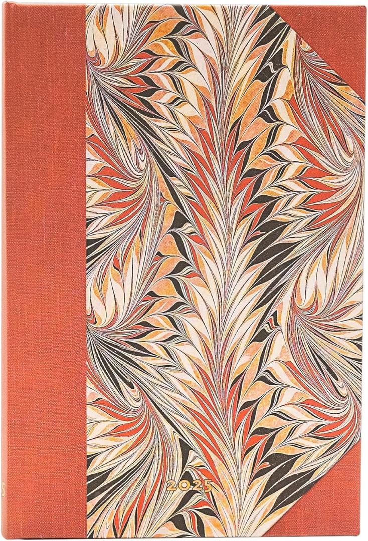 Rubedo (Cockerell Marbled Paper) Mini 12-Month Verso Hardback Day Planner 2025 (Elastic Band Closure)
