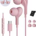 USB C Headphones for iPhone17 16 Pro Max 15 Plus iPad Pro Samsung Galaxy S24 S23 Ultra S25 S22 S21 Wired Earbuds Magnetic in-Ear Type C Earphone with Microphone Volume Control HiFi Stereo Pink