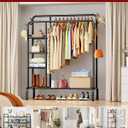 Sakugi Clothes Rack - Double-Rod Clothing Rack with Built-In Hooks & Shelves, Multi-Functional Wardrobe Closet for Bedroom, Living Room, Entryway, 41.3" x 15.3" x 59.8", Black