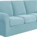 SUBRTEX 7 Pieces Stretch Sofa Slipcover,Couch Cover for 3 Cushion Washable Sofa Cover with Individual Backrest Cushion Covers for Living Room(Large,Steel Blue)
