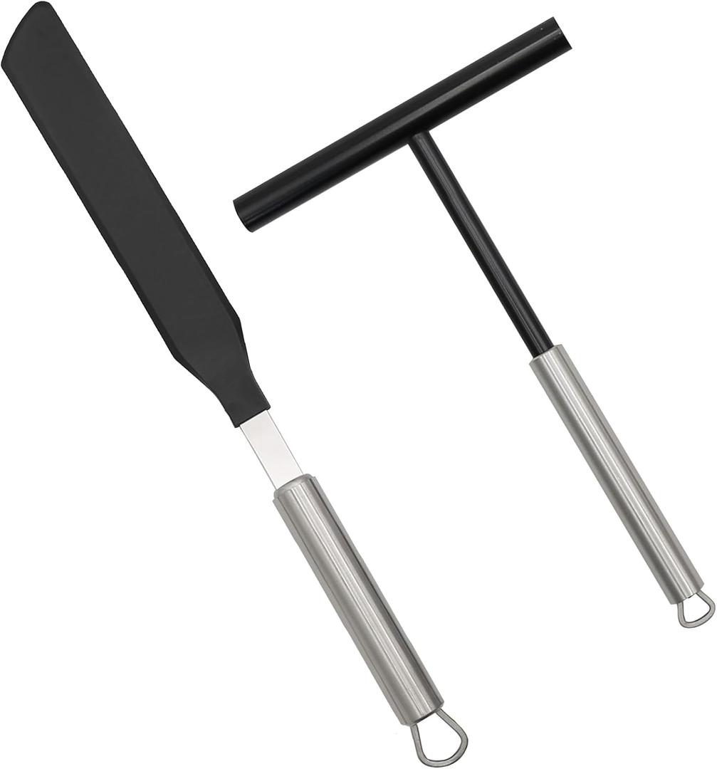 2PCS Crepe Spreader and Spatula Set, Crepe Pan Maker Batter Spreader Spatula Cake Turner Kitchen Utensils Stainless Steel Crepe Spreader Tool