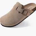 KIDMI Genuine Suede Clogs for Women Cork Foot bed Sandals Leather Mules Potato Shoes with Arch Support Size 37