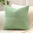 OTOSTAR Set of 1 Decorative Throw Pillow Cover Soft Corduroy Solid Square Pillow Cases Farmhouse Boho Striped Cross Patchwork Textured Cushion Cover for Sofa Car Bed Living Room 24x24 Inch, Sage Green