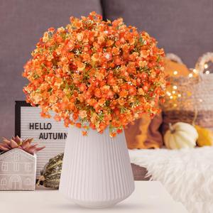Dolicer 12 Pcs Upgrade Babys Breath Artificial Flowers, Fake White Babys Breath Flowers Artificial Bulk, Real Touch Silk Faux Gypsophila Bouquets for Wedding Arrangement Party Home Decoration(Orange)