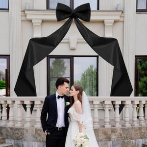Knitgrip 118x28 Inch Extra Large Wedding Bow Giant Wall Satin Bow Decoration with Long Streamers Huge Oversized Topper Decor for Room Backdrop Tree Topper Holiday Party Door(Black,Satin)