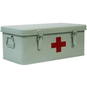 First Aid Medicine Box, First Aid Kit Supplies Bin, Metal Medicine Storage Tin, First Aid Empty Box with Safety Lock for Home Emergency Tool Set-Green