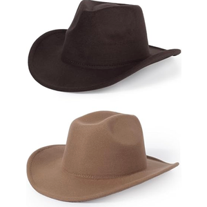 2 Pack Western Cowboy Hats for Women and Men Classic Felt Wide Brim Costume Cow Boy Hat Roll Up Brim Cowgirl Hat (Khaki+coffee)