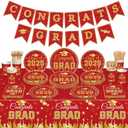 172 Pcs Graduation Class of 2025 Table Party Supplies Set, Congrats Grad Disposable Dinnerware with Paper Plates, Cups, Napkins, Forks, Spoons, Tablecloths, and Banner for Graduation Party (Red)