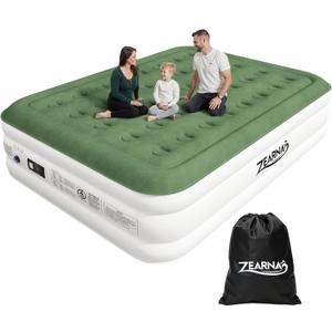 Zearna Upgraded Queen Air Mattress with Built in Pump18'' Comfort Blow up Mattress, Quiet Surface Portable Inflatable Mattress, Air Bed with Storage Bag for Guests, Home, Camping, 660 lbs Max (Green)