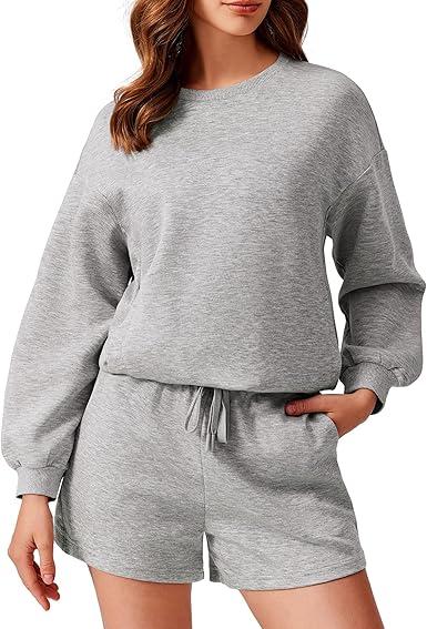 PINSPARK Two Piece Sets for Women 2024 Fall Outfits Sweatsuit 4 Pockets Sweat Short Sets Casual Matching Set Travel Tracksuit, L