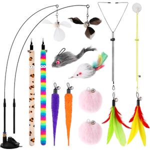 Soarer 4-in-1 Interactive Cat Feather Toys,12Pcs Durable Fishing Pole Cats Feathers Toy Replacements,Enhanced Suction Cup Cats Wand Toy,2 Types Door Hanging Cat String Toys for Indoor Kitten Soarer 4-in-1 Interactive Cat Feather Toys,12Pcs Durable Fishing Pole Cats Feathers Toy Replacements,Enhanced Suction Cup Cats Wand Toy,2 Types Door Hanging Cat String Toys for Indoor Kitten