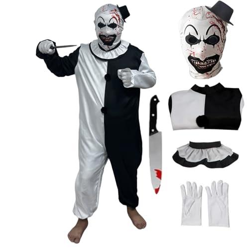 Art the Clown Costume Clown Jumpsuit Men Women Outfit Black White Bodysuit Full Set Halloween Costume With Mask Size S