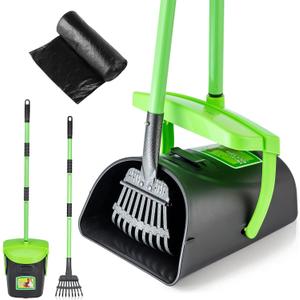 MXF Pooper Scooper Swivel Bin & Rake Kit with 20 Waste Bags, 36.6" Long Handle Adjustable Portable Non-Breakable Dog Pooper Scooper for Large Medium Small Dogs, Poop Scooper for Lawn Yard Dog Kennel (Green)