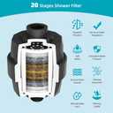 Hibbent Rain Filtered Shower Head, 13'' High Pressure Rainfall 5 Modes Showerhead with 16" Shower Head Extension Arm, Solid Brass Adjustable Shower Arm Extender, 20 Stage Shower Filter, Matte Black