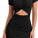 oten Women's Sexy Bodycon Cutout Twist Front Crew Neck Ribbed Knit Vacation Club Party Mini Dress, Small