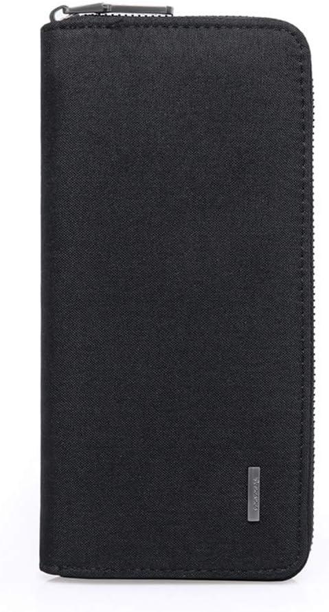WOOLALA Mens Wallet Waterproof Canvas Zipper Arrounded Large Capacity Accordion Folded Cash Cards Phone Holder Long Wallet (Black)