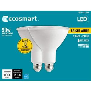 Ecosmart 90-Watt Equivalent PAR38 Dimmable Energy Star Flood LED Light Bulb Bright White (2-Pack)