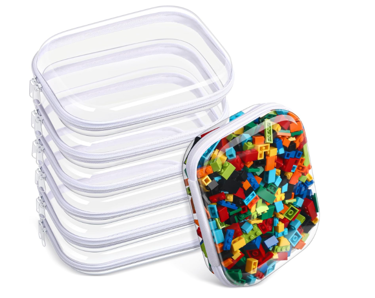 Sanwuta 6 Pcs Clear Hard Zipper Case Hard Plastic Zipper Pouches Makeup Bag Pencil Pouches Transparent Cases for Snacks Plastic Storage Organizer Box for Travel(Clear,7.87 x 5.9 x 2 Inch)