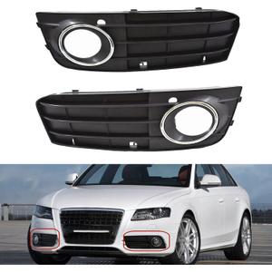 1 Pair Front Bumper Fog Light Cover Grilles Left and Right Side Replacement for A4 2009-2012 Regular Edition