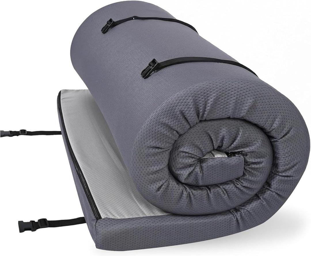KingChii CertiPUR-US Memory Foam Camping Mattress, Portable Roll Up Travel Car Camping Mattress Sleeping Pad & Floor Mattress, Cot Mattress Guest Bed for Sleepover with Waterproof Cover & Travel Bag (75" x 30" x 4"/Small Single, grey)