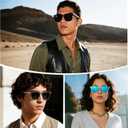 AZorb Polarized Sunglasses for Women Men, Trendy Classic Retro Square Designer Sunglasses with UV Protection (Black/Grey + Clear Grey/Grey + Clear/Blue)