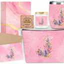 Personalized Gifts Monogrammed Birthday Gifts for Women, Maid of Honor Bachelorette Wedding Christmas Initial Wine Tumbler Makeup Bag Scented Candle Bracelet Set, (Pink,Flower J)