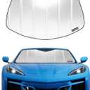 Pigenius Windshield Sun Shade for Chevy Corvette C8 2020-2026. Reflective Aluminum Film Front Window Sunshade - BLAZBLOCK (Classic Shiny Silver)